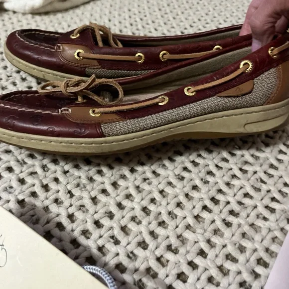 Sperry Brown Leather Loafers AngleFish Anchor Print 8.5 - Picture 2 of 5